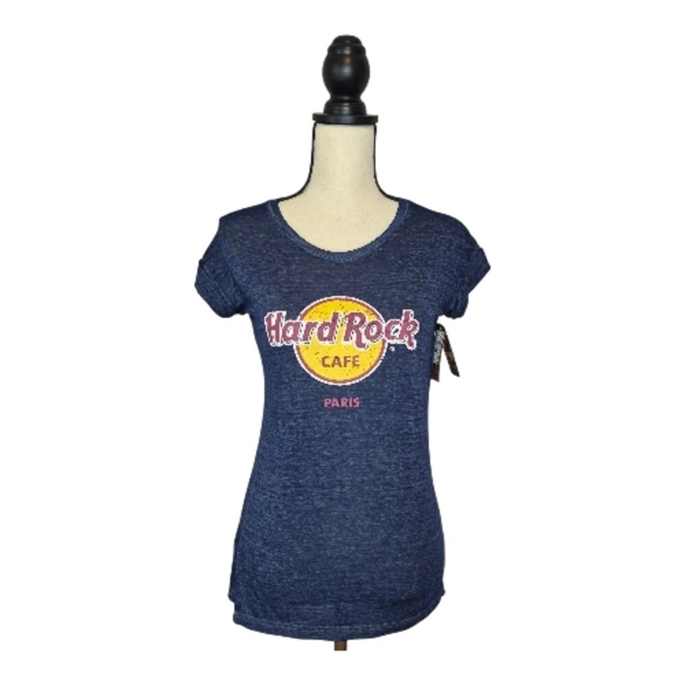 Hard Rock Cafe Paris Logo T-Shirt Blue Heathered Distressed Women's Size S NWT